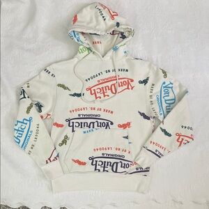Vintage Authentic Von Dutch Allover Print White Sweatshirt Hoodie Size Small